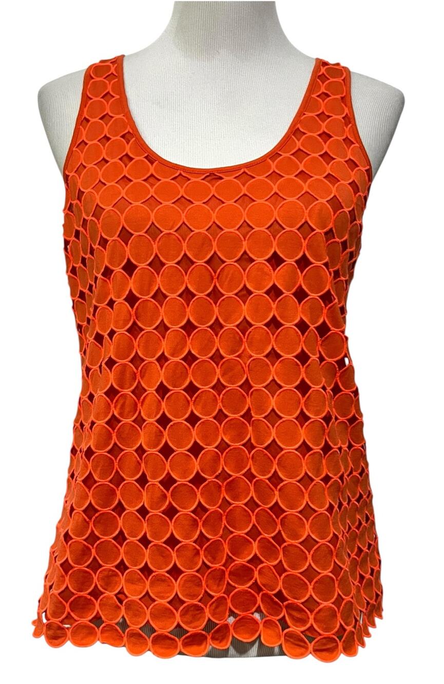 J.Crew Orange Eyelet Shell Top Size Small Circle Tank Sleeveless Lined Cotton